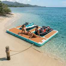 Load image into Gallery viewer, Two Women Sunbathing on a ParadisePad Double Jet Ski inflatable Dock.