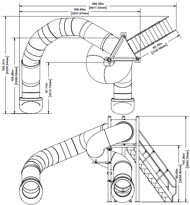 Spectrum Aquatics Double Flume 90°/360° Triangle Deck Poolside Slides model specifications