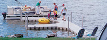 Load image into Gallery viewer, People ready to board in the boat at the side of Connect-A-Dock F Shape Low-Profile Docks