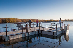 Connect-A-Dock T Shape Low-Profile Docks - 1000 Series with hand rails for safety fishing