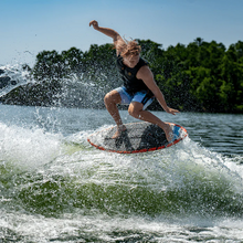 Load image into Gallery viewer, Surfer rides on the Hyperlite 2023 Hi-Fi Wakesurfer