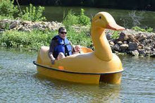 Load image into Gallery viewer, Father and son riding the Adventure Glass Duck Classic 2 Person Paddle Boat