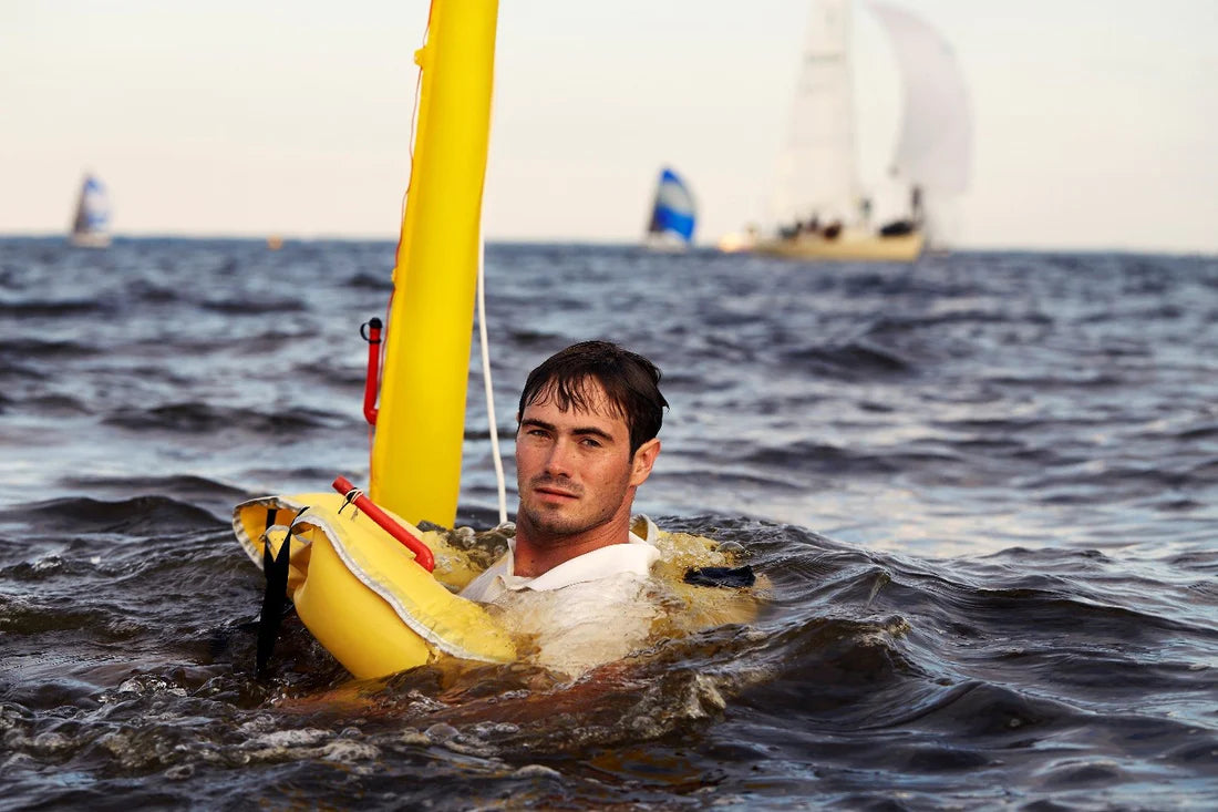 Man equipped with Switlik Man Overboard Module