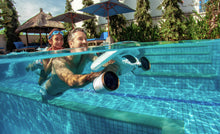 Load image into Gallery viewer, Father and daughter having fun swimming in the pool with the Sublue WhiteShark MixPro Underwater Scooter