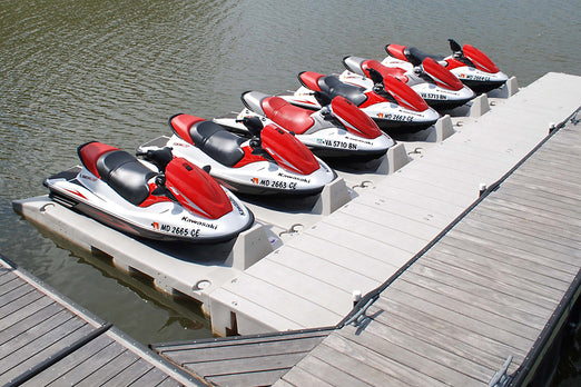 Multiple Connect-A-Dock Port PWC Floating Docks - XL5  in a row.