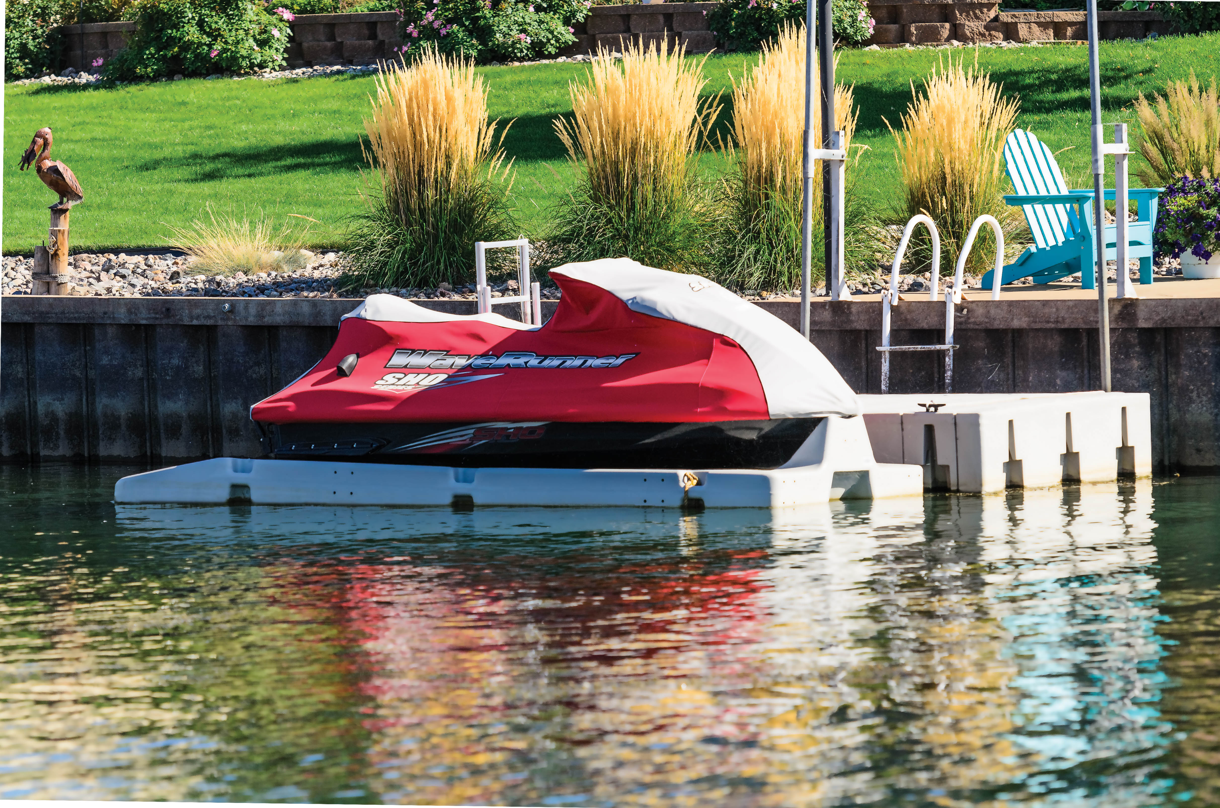 Jetski docked on the Connect-A-Dock Port PWC Floating Docks - XL
