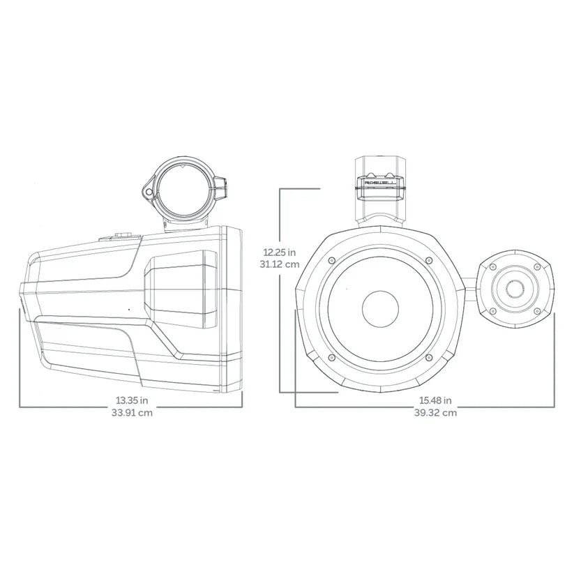 Roswell Marine R1 Pro Tower Speakers White Grill dimension