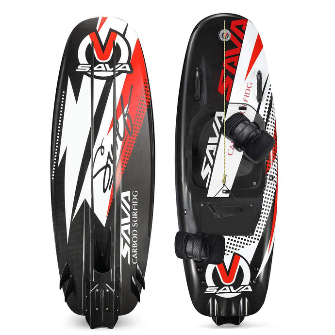 Front and back view black and red SAVA All-New E1-B Electric Surfboard
