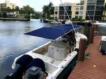 Load image into Gallery viewer, BocaShade MDX Aluminum Boat Shade above soft canvas