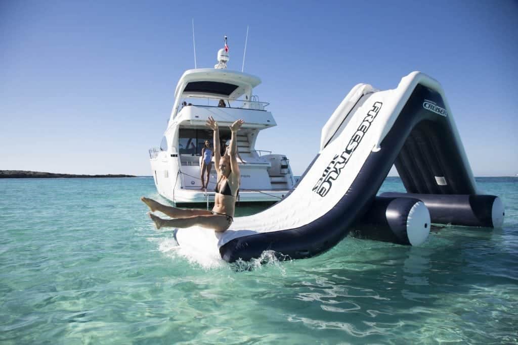 Freestyle Slides Cruiser XS Inflatable Yacht Slide assembled at the back of the yacht