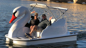 couple riding the Adventure Glass Big Bird Styles Platform Paddle Boat
