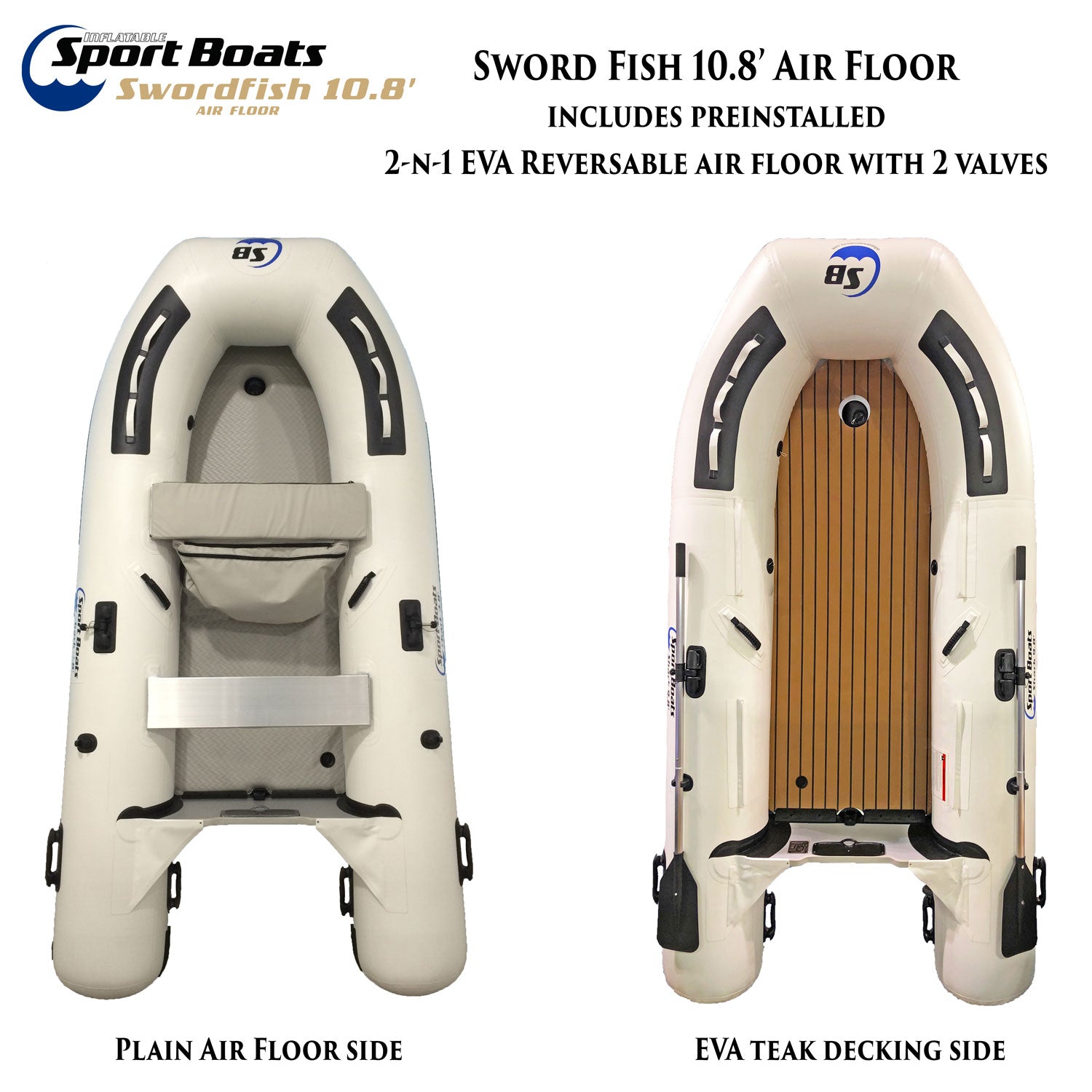 Inflatable SportsBoats Swordfish 10.8′ Air Floor 2-n-1 EVA Floor