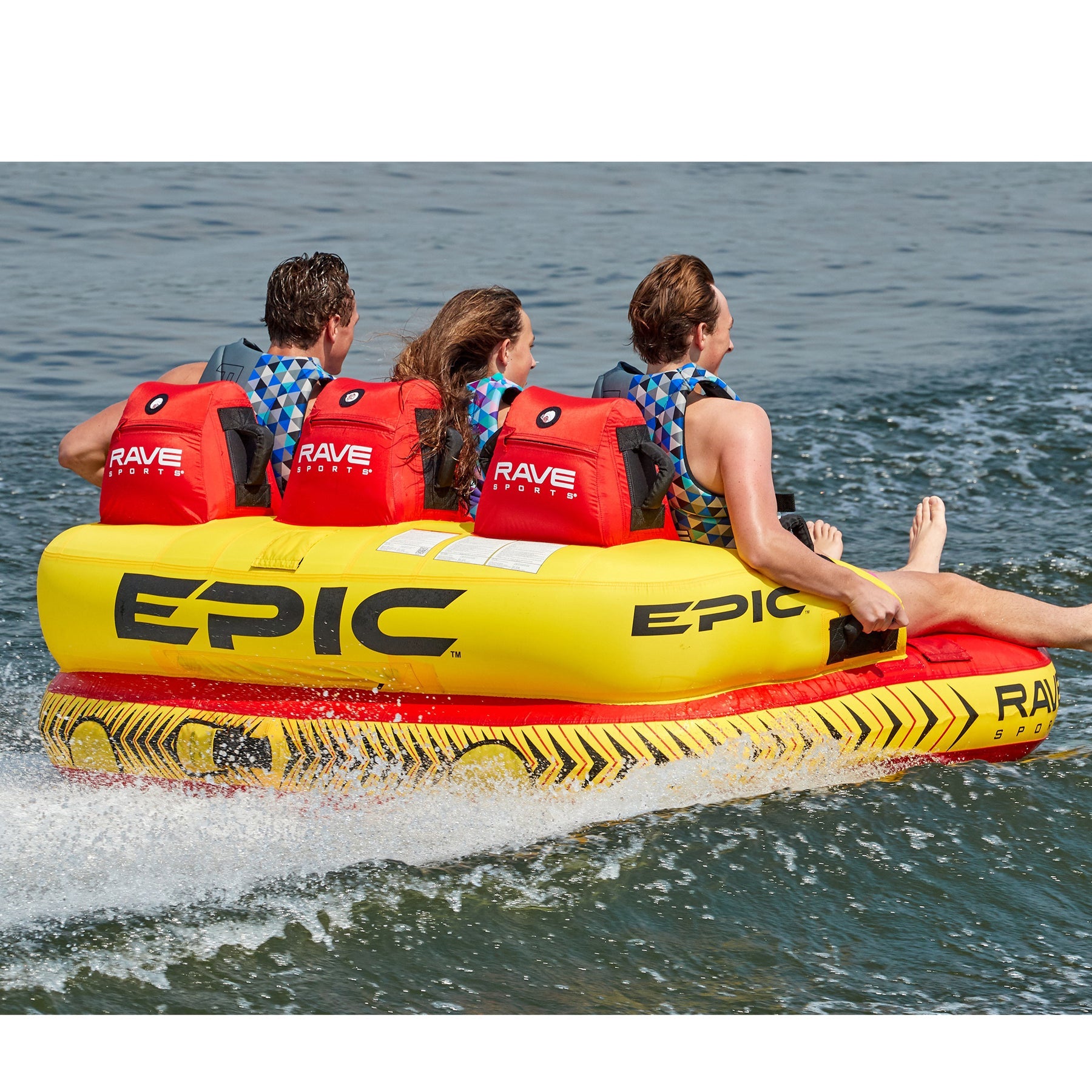 Rave #Epic 3P Towable Tube being towed with 3 people riding on it