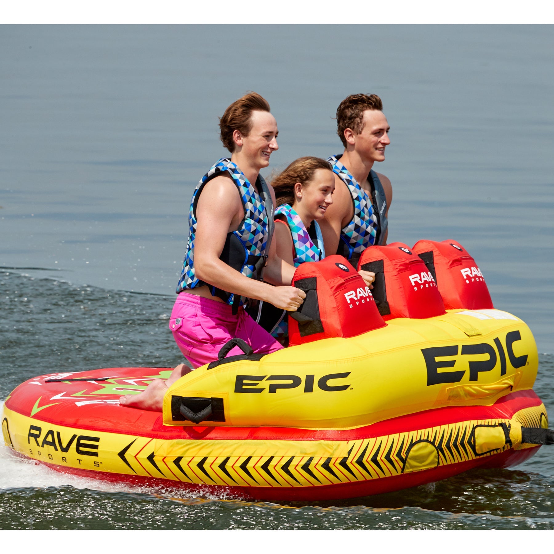 Rave #Epic 3P Towable Tube being towed with 3 people riding on it