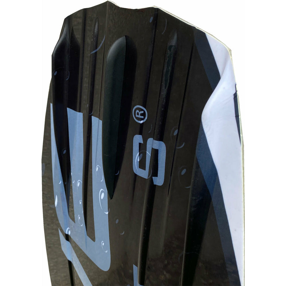 Rave Impact™ Red Brick wakeboard with Youth bindings bottom view.