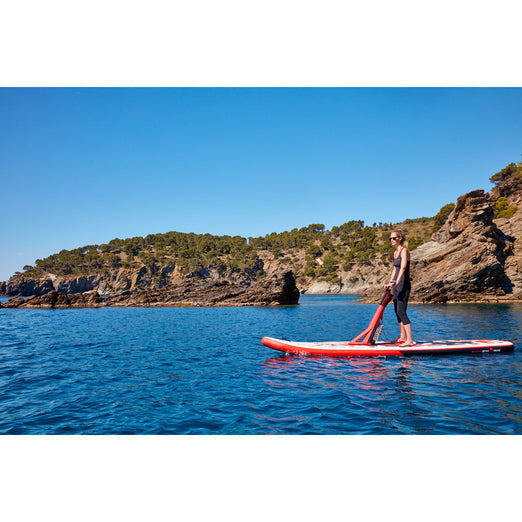 Red Shark Scooter Surf Water Scooter SUP with a woman on it