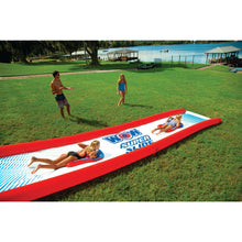 Load image into Gallery viewer, WOW Super Slide Inflatable Platform with 2 people sliding on it and 2 people watching them