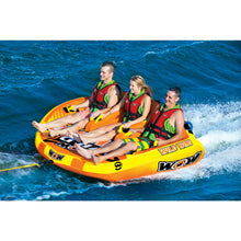 Load image into Gallery viewer, WOW Wild Wing 3P Towable Tube being towed with 3 people riding it