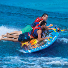 Load image into Gallery viewer, WOW Summertime 2P Towable Tube being towed with 2 people riding on it