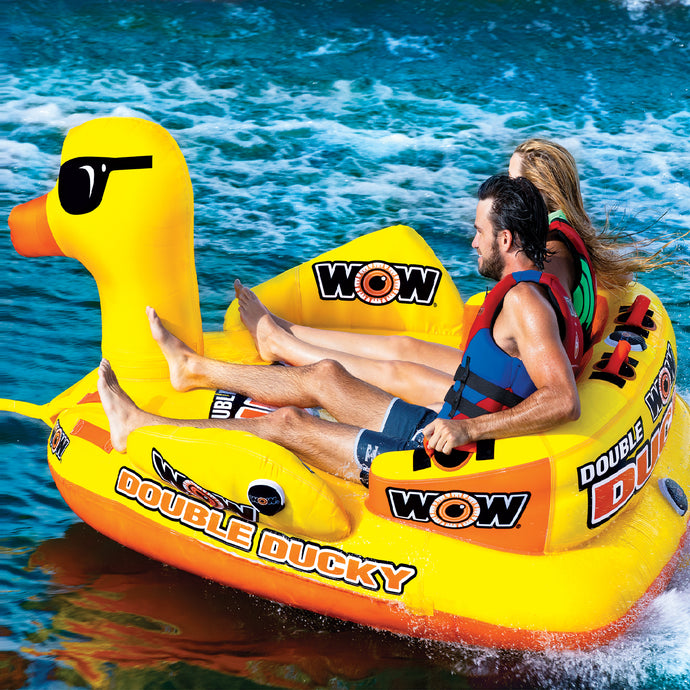 WOW Double Ducky 2P Towable Tube being towed with 2 people riding it