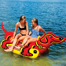 Load image into Gallery viewer, WOW Weiner Dog 2 Towable Tube with 2 people seating on it