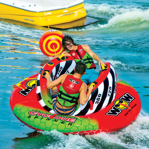 WOW Cyclone 2P Towable Tube being towed with 2 people riding it