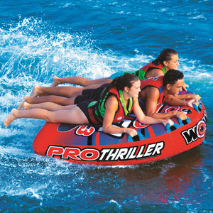 WOW Super Thriller Pro Series 3P Towable Tube being towed with 3 people riding it