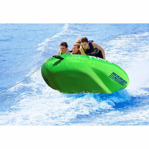 Rave Mambo Navy Camo 3P Towable Tube being towed with 3 people riding on it