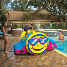 Load image into Gallery viewer, WOW Fun Slide Inflatable Platform with a girl slidding and a girl beside the pool