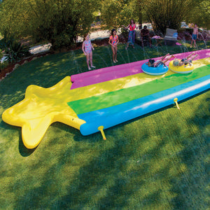 WOW 40' x 8' Rainbow Star Inflatable Slide  with 2 kids playing on it