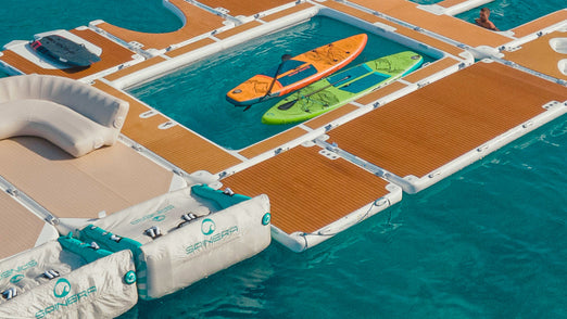 YachtBeach 2.05 Premium Teak Platform 6'7"x6'7" connected to other YachtBeach platforms
