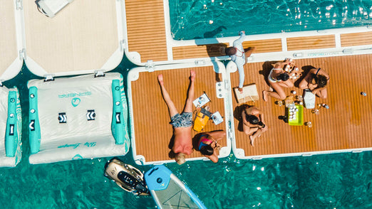 People having on the YachtBeach 2.05 Premium Teak Platform 6'7"x6'7" with the other platforms