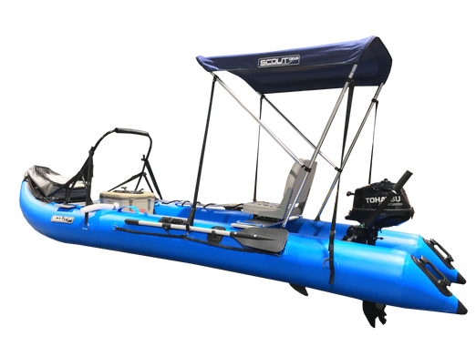 Scout Inflatables 430 Scout 14’ x 3.5” loaded with stuff, bamini and tohatsu motor