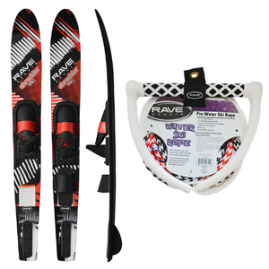 Rave Shredder Combo Water Skis and Rave 75' 4-Section Ski Rope w/NBR Smooth Grip- Promo