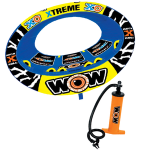 WOW XO Extreme towable Tube Front view and Double Action Hand Pump