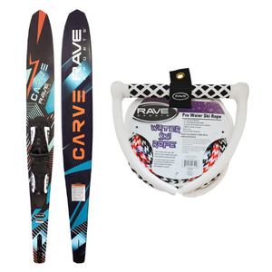 Rave Carve Slalom Water Ski with 4-SECTION SKI ROPE