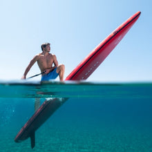 Load image into Gallery viewer, Inflatable Stand Up Paddle Board - Man paddling with the Aqua Marina Race Elite 14’0″ Inflatable Stand Up Paddle Board
