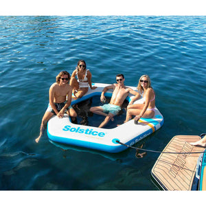  Group of friends enjoying on the Solstice Watersports 8’6” Inflatable Hex Mesh Dock