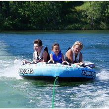 Load image into Gallery viewer, 3 kids riding in Rave Sports X-Frantic 3 Rider Towable 02407