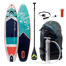 Load image into Gallery viewer, Pulse The Tropic 10.6 ft Inflatable Stand Up Paddleboard front and back side with Leash, paddle, repair kit and carry bag and Full Carbon Fibre Adjustable Paddle