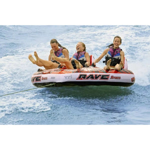 3 women riding in Rave Sports Warrior III - 3 Rider Towable 02379