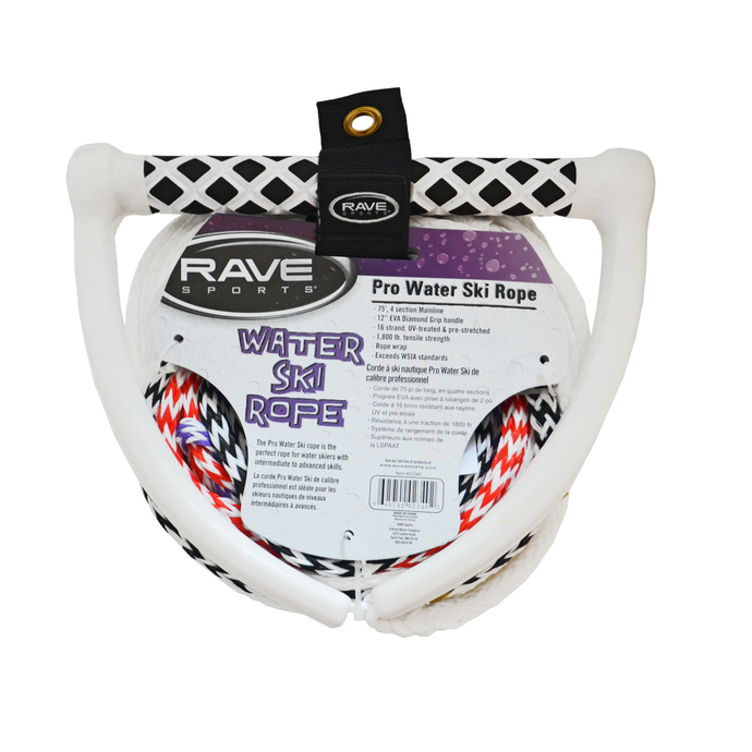 Rave 75' 4-SECTION SKI Tow Rope With NBR TRACTOR GRIP