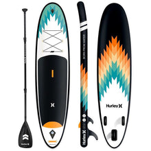 Load image into Gallery viewer, Inflatable Stand Up Paddleboard - Hurley Advantage 10&#39;6&quot; iSUP Outsider HUR-003 front, side and back view with a paddle