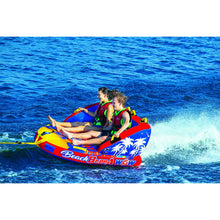 Load image into Gallery viewer, WOW Beach Bubba 2P Towable Tube in action with 2 people