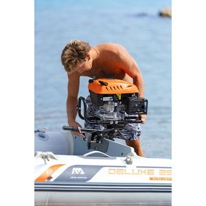 Boat - Man installing motor to the Aqua Marina DeLuxe U-Type Yacht Tender 8'2" (250cm) with DWF Air Deck BT-UD250 