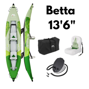 Inflatable Kayak -Man and woman kayaking with the New 2022 Aqua Marina Betta 13'6" (412cm) Recreational Inflatable 2 Person Kayak BE-412-22