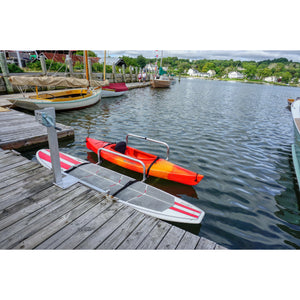 Kayak and Paddle board securely dock at the Seahorse Docking Floating Dock Double Kayak Launch And Stow