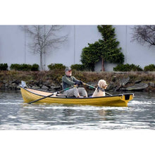 Load image into Gallery viewer, Row boat - Man with his dog rowing the Little River Marine Heritage 15 Classic Single Rowboat yellow