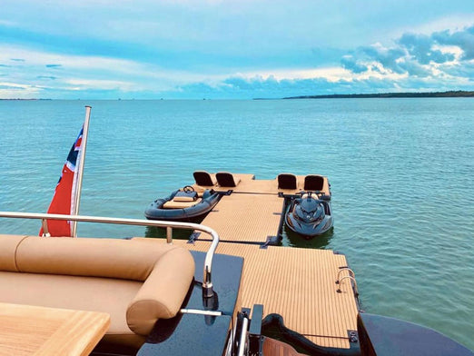 SeaRaft M-shape Deluxe Jet Ski dock- Rounded Teak Deck 1400