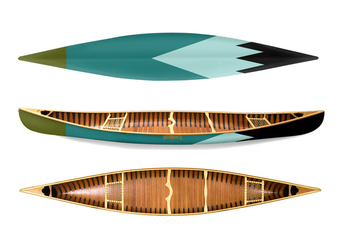 Merrimack Canoes Sanborn + Merrimack Gooseberry Canoe bottom, side and top view